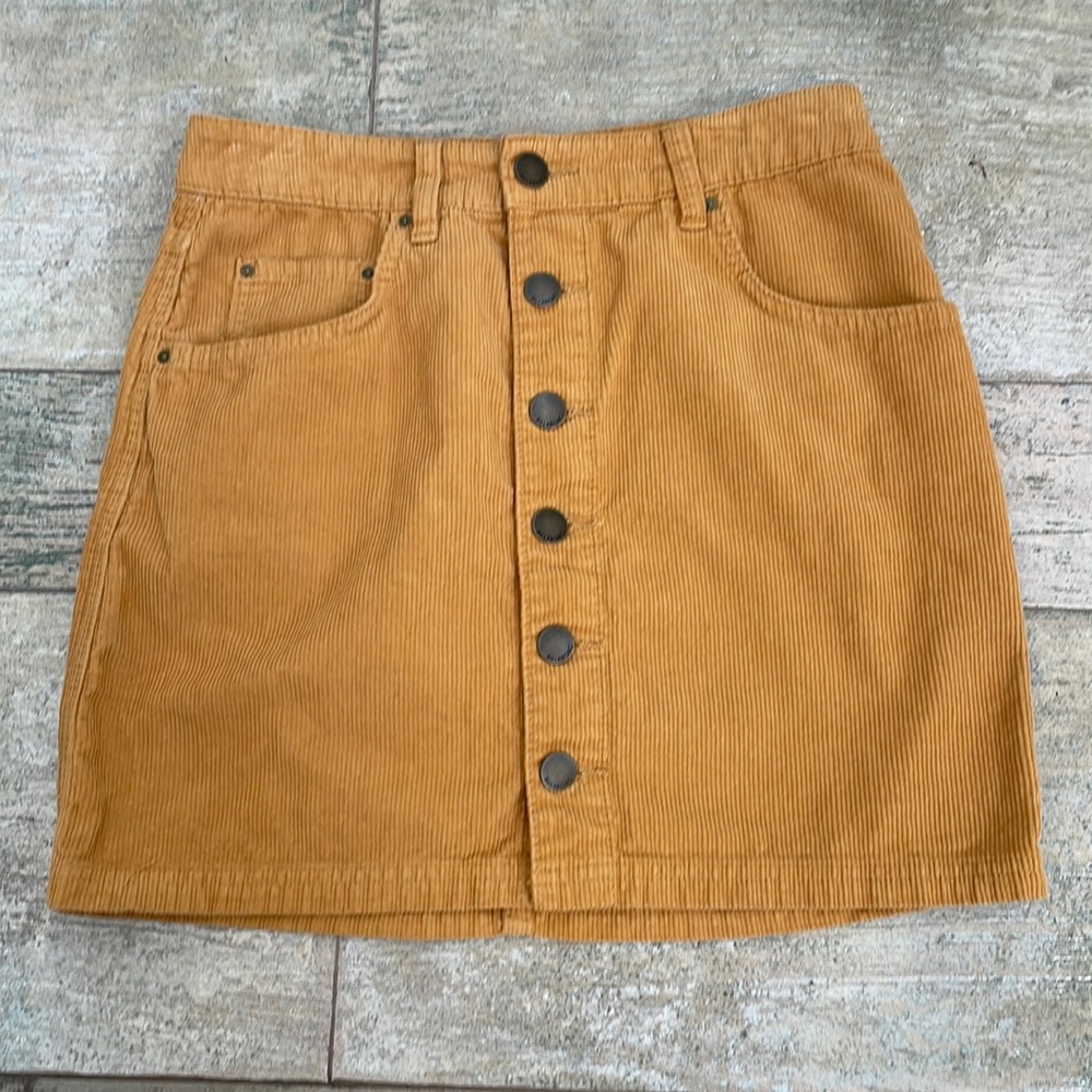 Billabong mustard corduroy, button-down miniskirt
